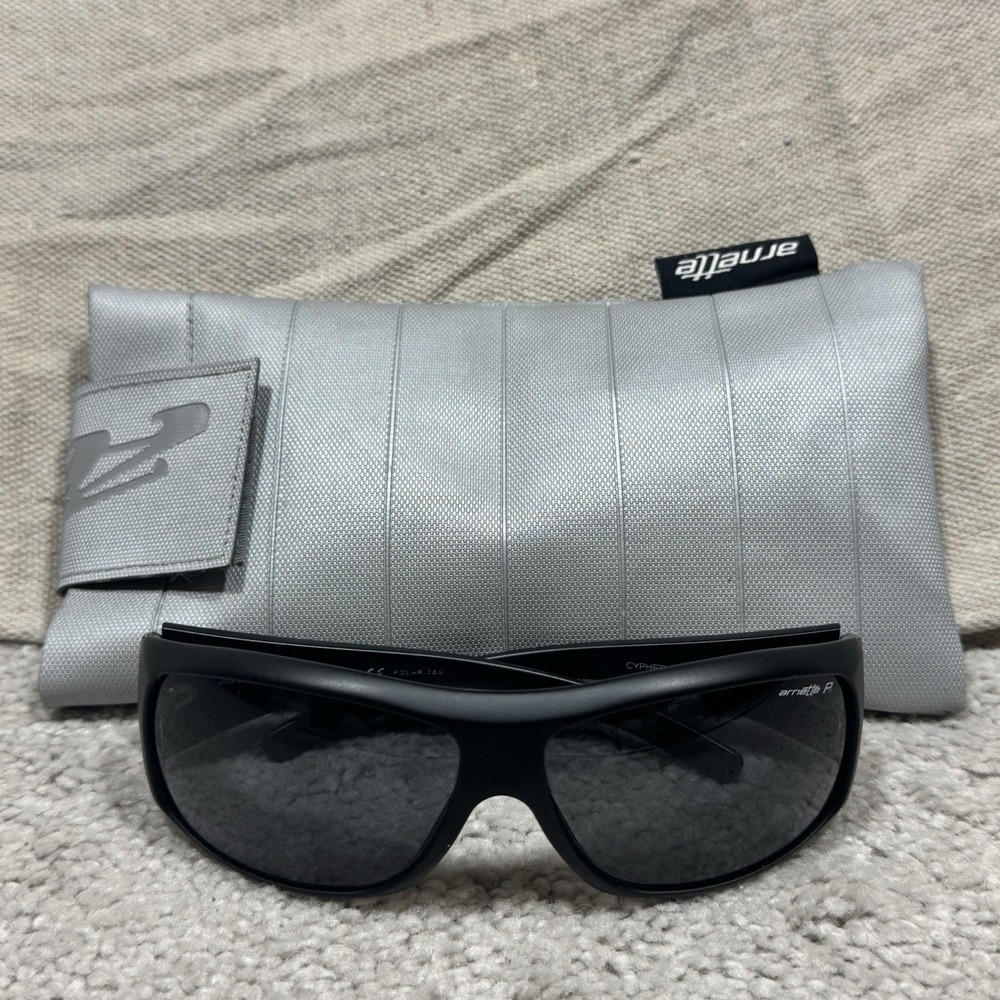 Arnette‎ Cypher 4092 Polarized Wrap Sunglasses Black Made in Italy Y2K w/ Case